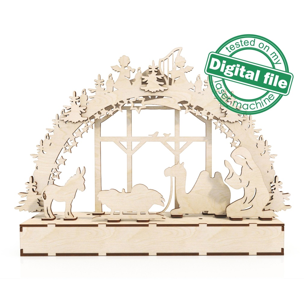 DXF file for laser Wooden Decoration Electrically Illuminated Light Arch,Wood Schwibbogen, Centerpiece, Light-up Christmas, SVG, PDF