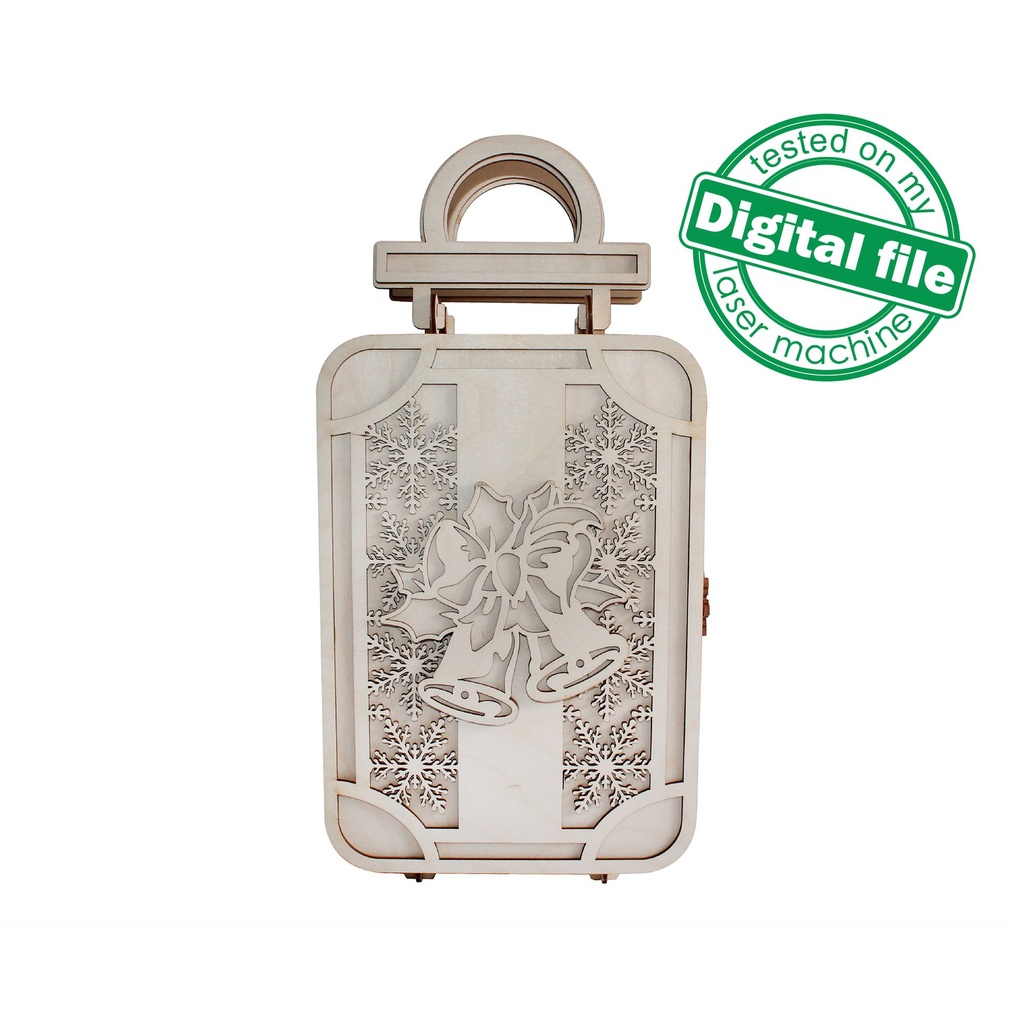 DXF, SVG file for laser Advent calendar Vintage Suitcase, Christmas bell with bow, snowflakes, holly night, poinsettia Plywood or MDF 3.2 mm