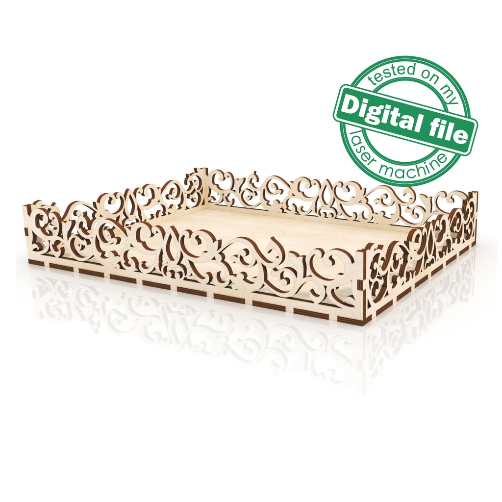 DXF, SVG files for laser Carved tray, Farmhouse, Glowforge, Home Bakery, Wood Bread Tray, 2 different material thickness 3.2 and 6.4 mm
