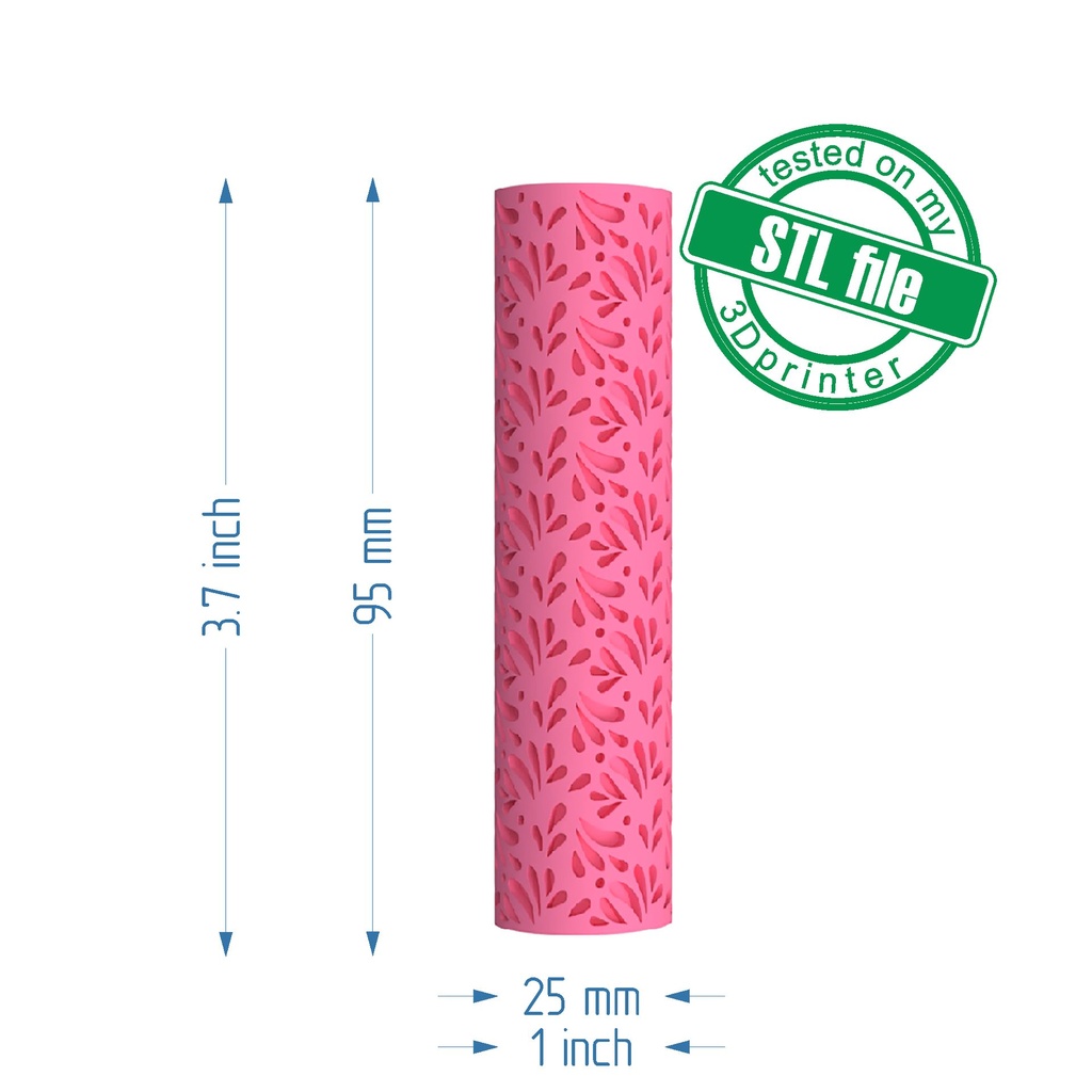 Digital STL File For 3D Printing, Polymer Clay Seamless Texture Roller Floral pattern, interchangeable roller handle AS A GIFT