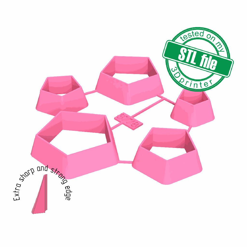 Pentagon, 5 Sizes, Digital STL File For 3D Printing, Polymer Clay Cutter, Earrings, Cookie, sharp, strong edge (copy)