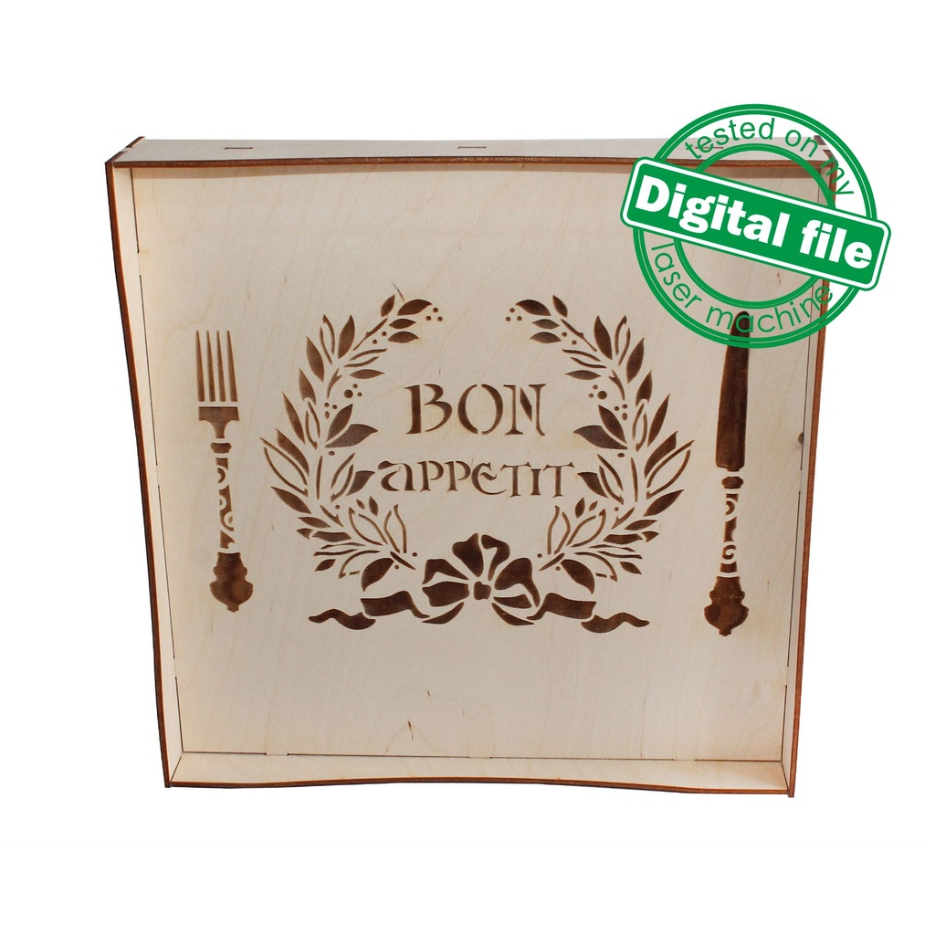 DXF, SVG files for laser Vintage Tray Bon Appetit, Candy bar decor, Engraved pattern French, Two different material thickness 3.2/6.4 mm