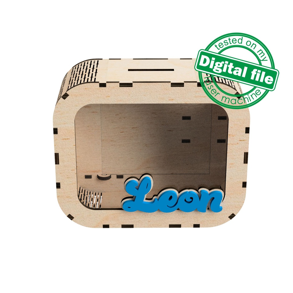 DXF, SVG files for laser Personalized Baby Piggy Bank, Wood Gift For Kids, Nursery Decor, Wooden Piggy Bank with Name, Tip box,Business idea
