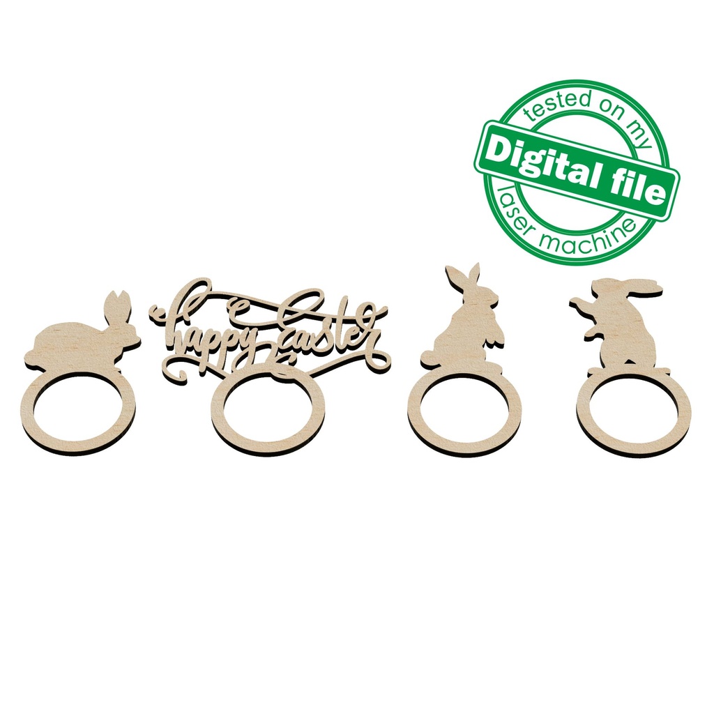 4 designs Napkin rings Svg Dxf Pdf Ai Cdr Formats, Cricut, Silhouette, Glowforge, Laser Cut, table setting, Happy Easter sign, Bunny Rabbit