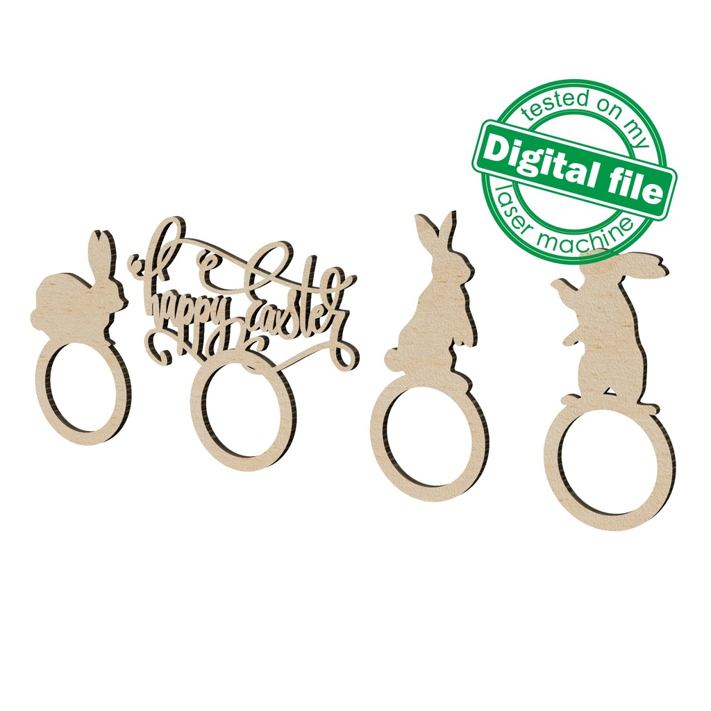 4 designs Napkin rings Svg Dxf Pdf Ai Cdr Formats, Cricut, Silhouette, Glowforge, Laser Cut, table setting, Happy Easter sign, Bunny Rabbit