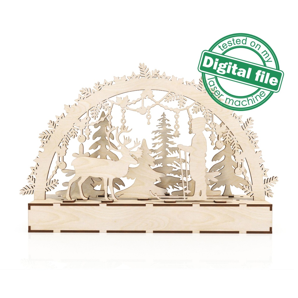 DXF file for laser Wooden Decoration Electrically Illuminated Light Arch,Wood Schwibbogen, Centerpiece, Light-up Christmas, SVG, PDF