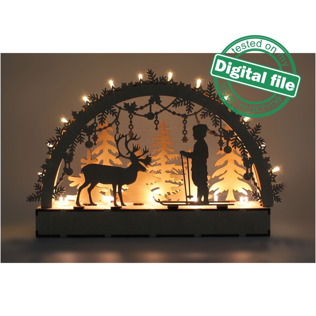DXF file for laser Wooden Decoration Electrically Illuminated Light Arch,Wood Schwibbogen, Centerpiece, Light-up Christmas, SVG, PDF