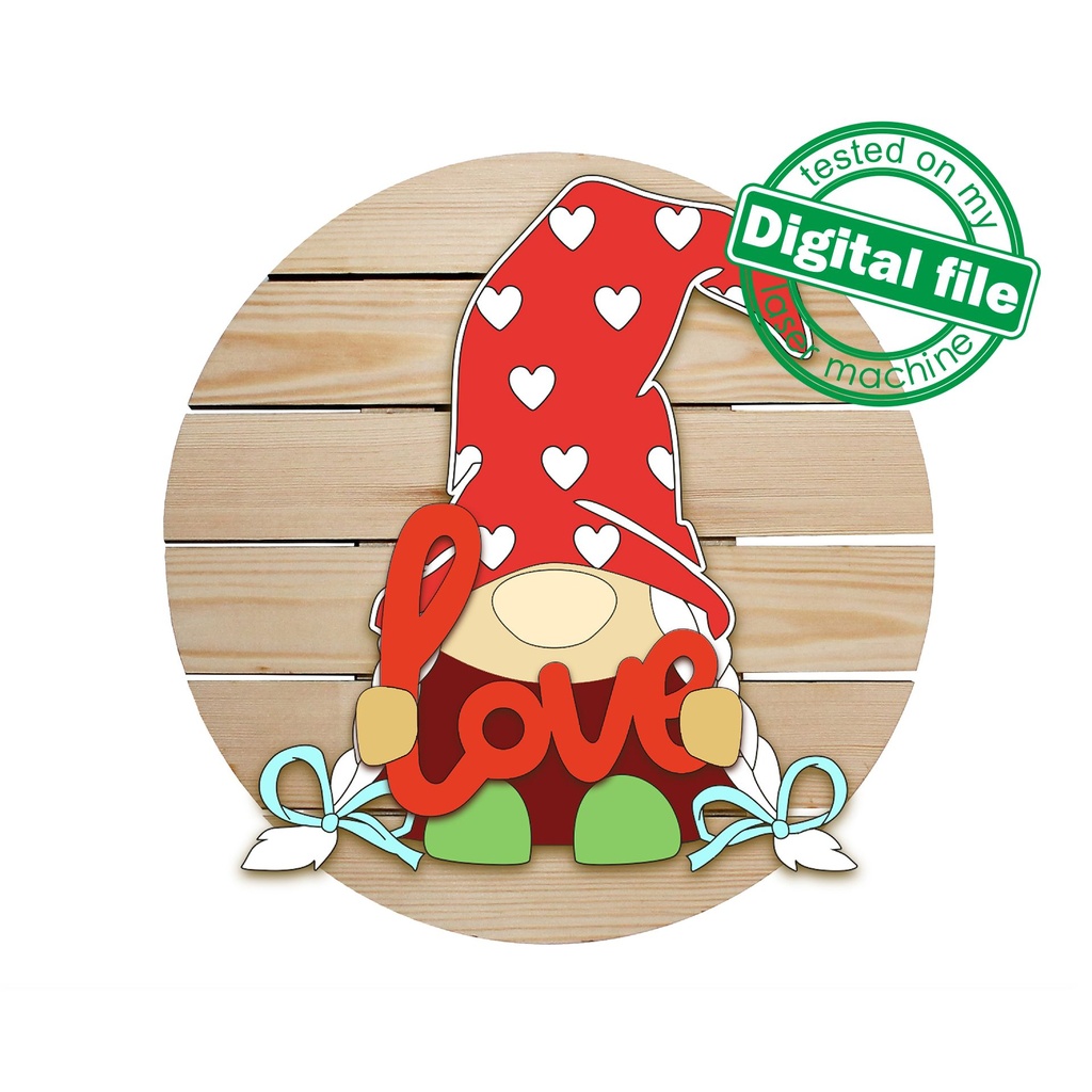 DXF, SVG Files Four different design St. Valentine's Gnome Girl Cutout, Shape, Paint by Line, Valentine's day, Wedding, door hanger template, SVG, DXF, PDF Laser cut files, Glowforge, Wedding decor, door hanger template