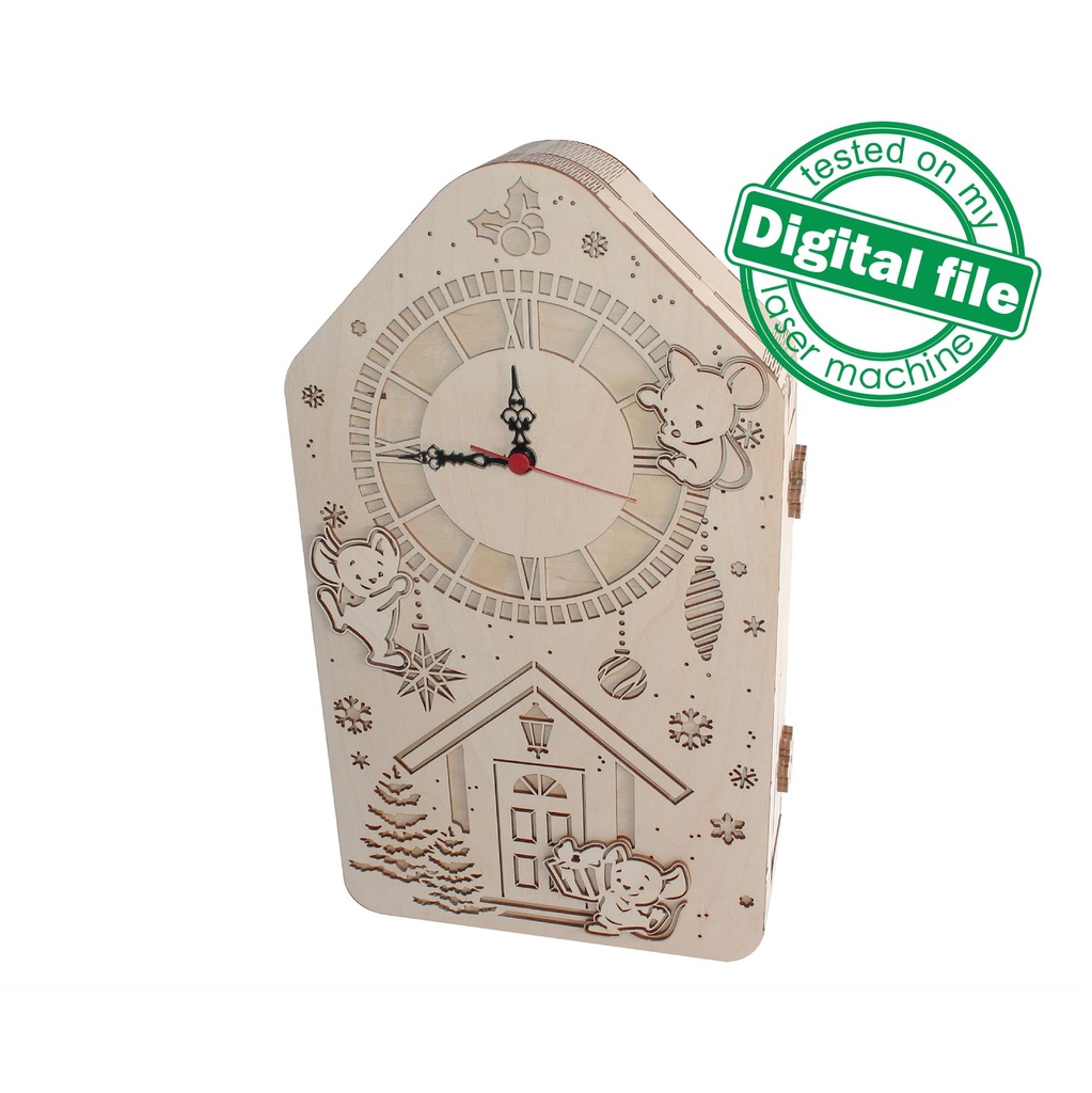 DXF, SVG file for laser Advent calendar House, Clock, Christmas tree, Winter village, Mice, Christmas tree, Plywood or MDF 3.2 mm