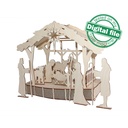 DXF, SVG file for laser Christmas Nativity Scene Set with Led Lights, Baby Jesus, Deva Maria, Wise men, Bethlehem, Light-up podium base