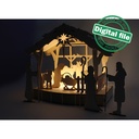 DXF, SVG file for laser Christmas Nativity Scene Set with Led Lights, Baby Jesus, Deva Maria, Wise men, Bethlehem, Light-up podium base