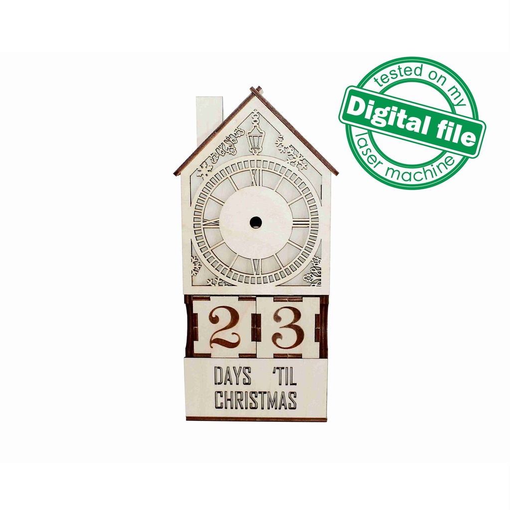 DXF, SVG file for laser Wooden Advent calendar, Christmas countdown, Snowman, Clock, Plywood or MDF 3.2 mm