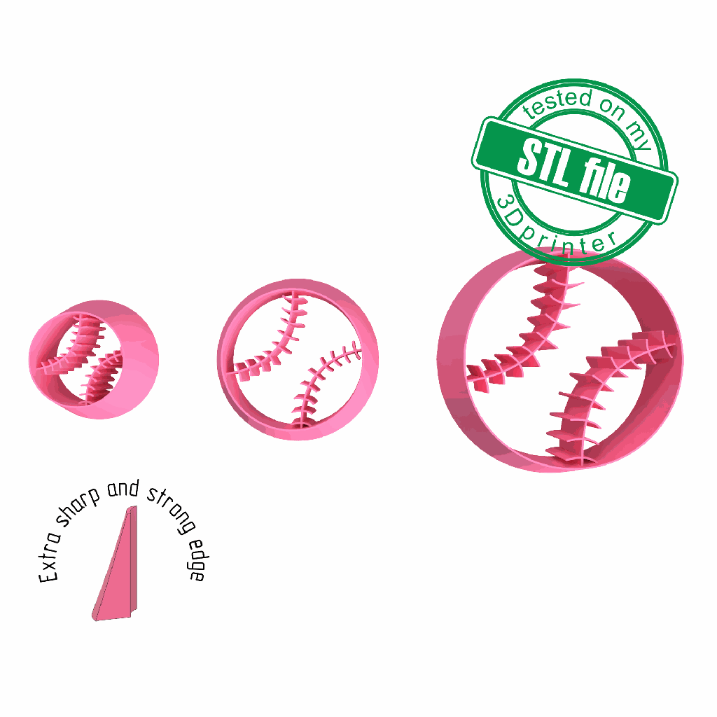 Baseball ball, Football mom collection, 3 Sizes, Digital STL File For 3D Printing, Polymer Clay Cutter, Earrings, Cookie, sharp, strong edge