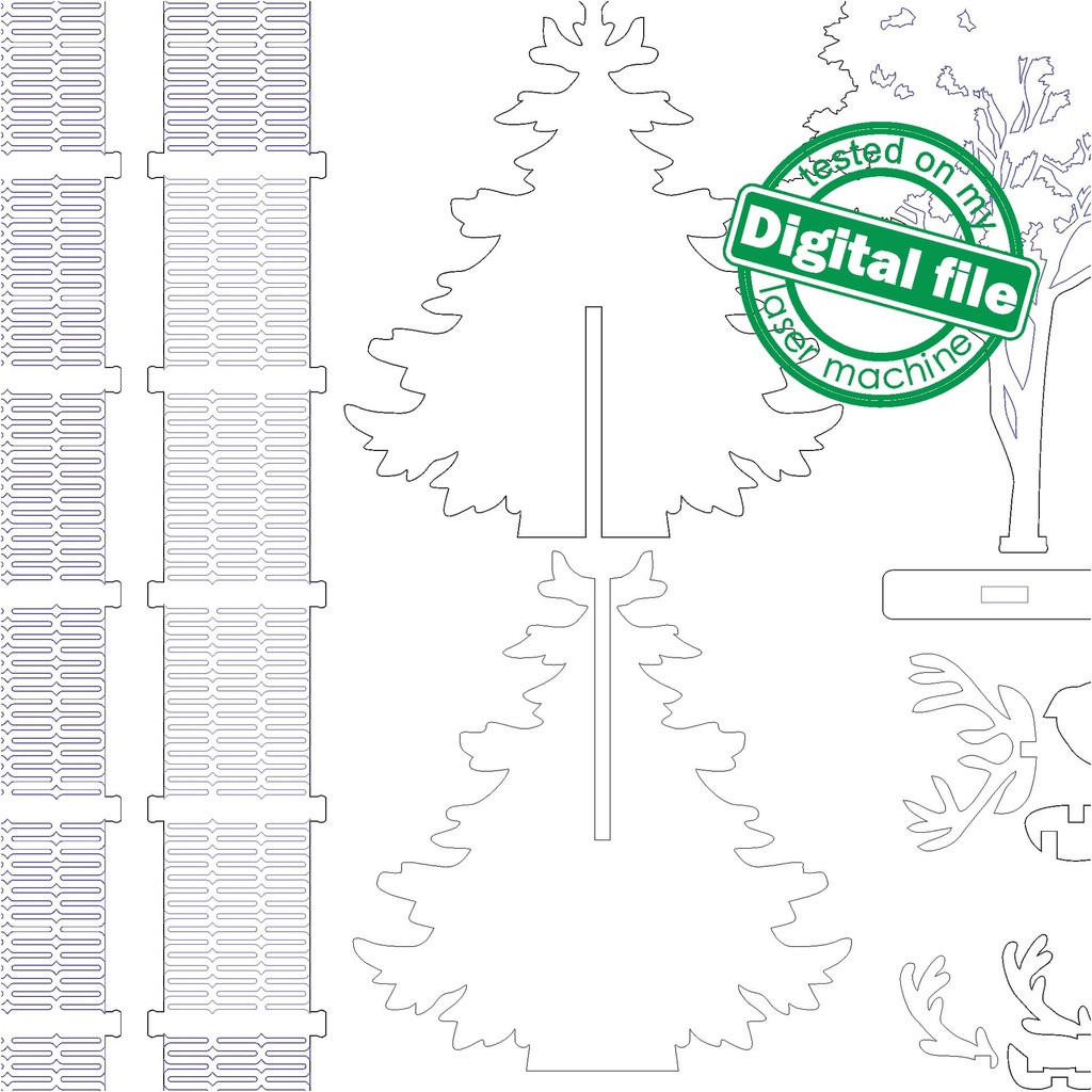 DXF, SVG file for laser Woodland Winter Christmas Decoration, Light-up podium base, Winter, Tree, Enchanted Forest, Deer, Rabbit, Hare