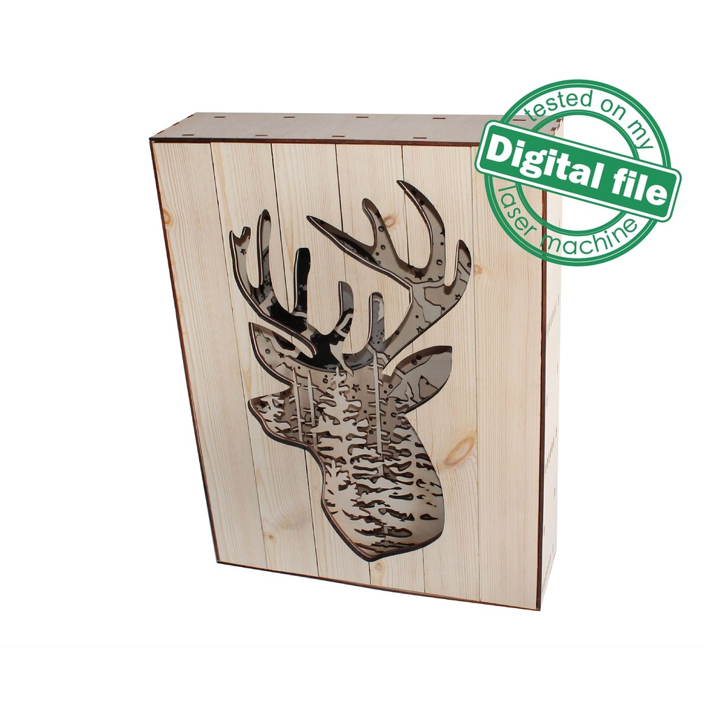 DXF, SVG files for 3D Laser Cut Large Wood Shadow Box, Multilayered Wood Sculptures, Forest, Deer, Moon, Plywood/Wood/MDF 3mm