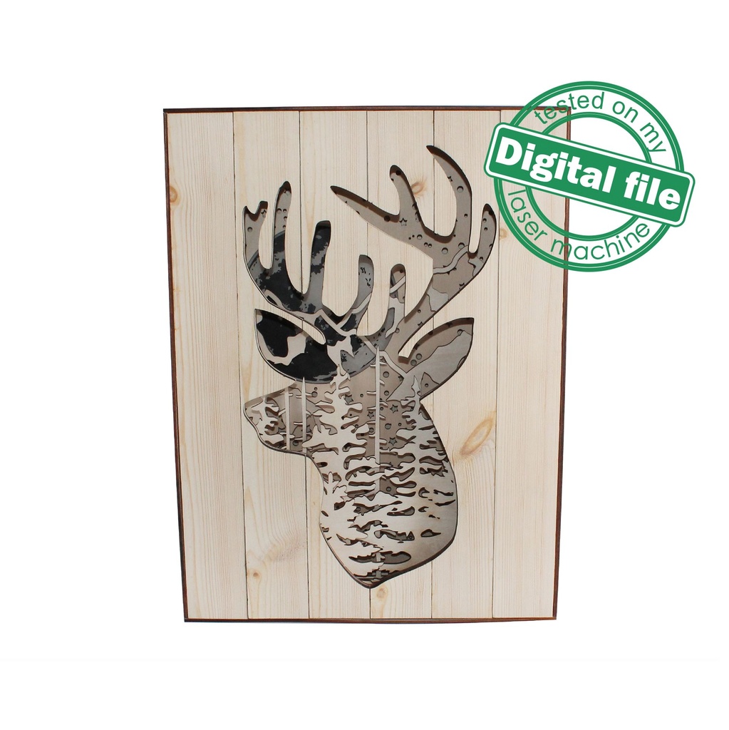 DXF, SVG files for 3D Laser Cut Large Wood Shadow Box, Multilayered Wood Sculptures, Forest, Deer, Moon, Plywood/Wood/MDF 3mm