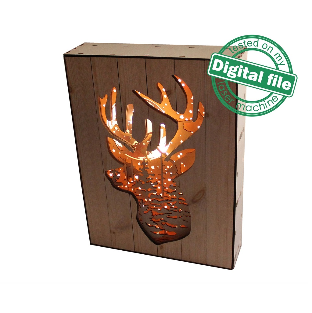 DXF, SVG files for 3D Laser Cut Large Wood Shadow Box, Multilayered Wood Sculptures, Forest, Deer, Moon, Plywood/Wood/MDF 3mm