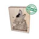 DXF, SVG files for 3D Laser Cut Large Wood Shadow Box, Multilayered Wood Sculptures, Forest, Howling Wolf, Glowing moon