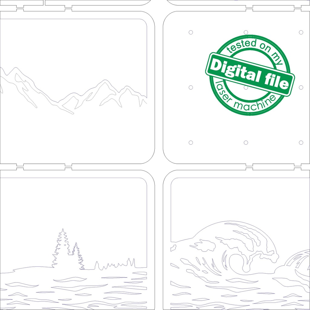 DXF, SVG files for Light Box Raging waves, mountains, ocean, Engraved Moon, Glowing moon, flexible plywood, Glowforge ready file