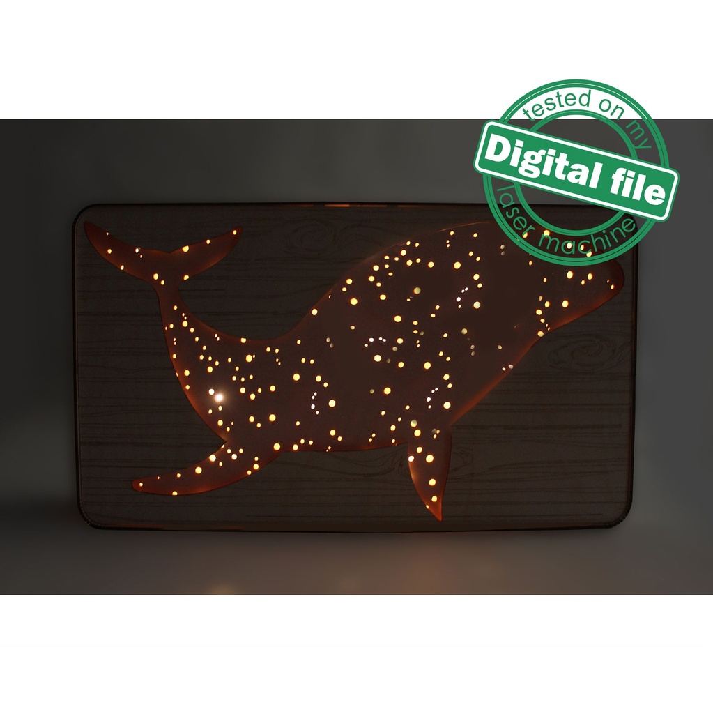 DXF, SVG files for Light Box Sky Whale, Starry Sky, Nursery Decor, Engraved Wood Pattern, flexible plywood, Glowforge ready file