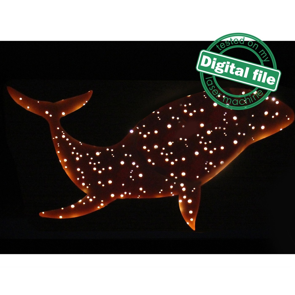 DXF, SVG files for Light Box Sky Whale, Starry Sky, Nursery Decor, Engraved Wood Pattern, flexible plywood, Glowforge ready file