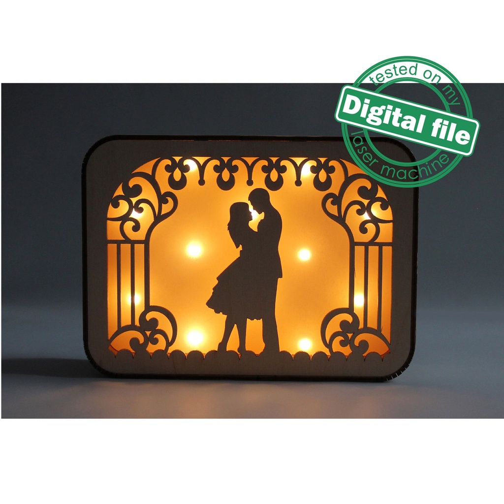 DXF, SVG files for Light box Two interchangeable panels, St. Valentin Decoration, Just Married, flexible plywood, Glowforge ready file