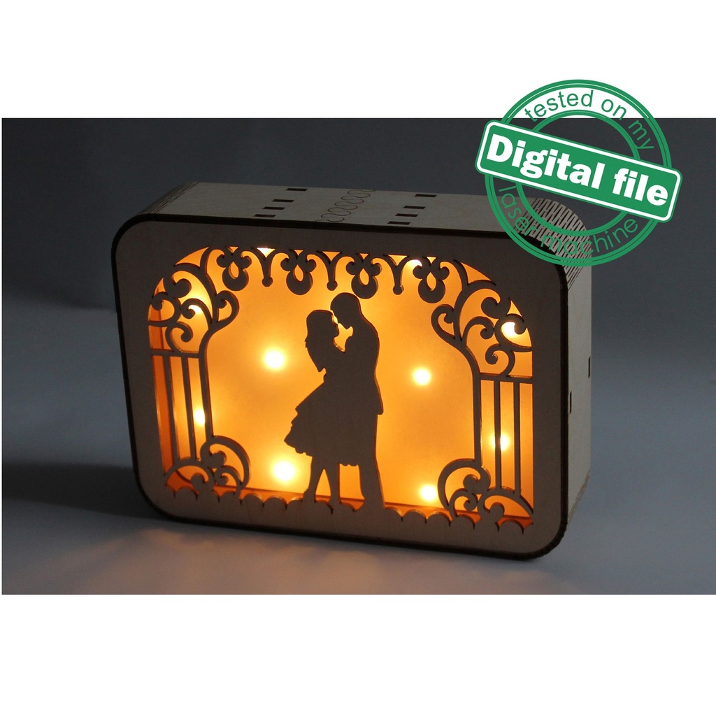 DXF, SVG files for Light box Two interchangeable panels, St. Valentin Decoration, Just Married, flexible plywood, Glowforge ready file