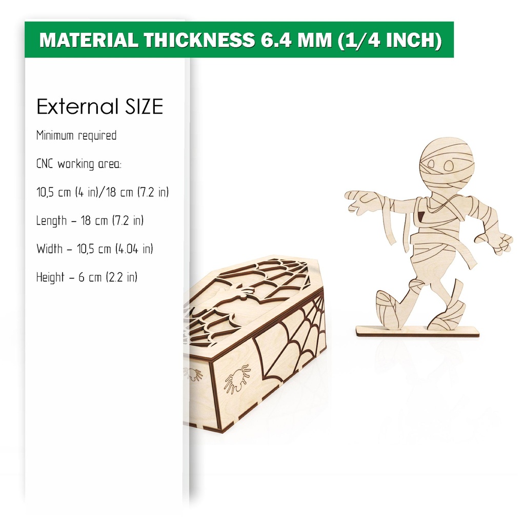 DXF, SVG files for laser 2 designs Halloween boxes & mummy, Vector project, Glowforge, Material thickness 1/8 inch (3.2 mm)