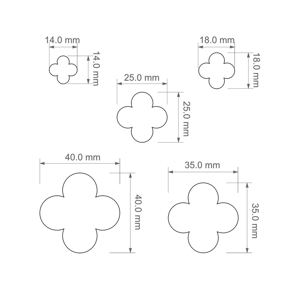 Basic Shapes Four-leaf clover, St Patrick's Day, 5 Sizes, Digital STL File For 3D Printing, Polymer Clay Cutter, Earrings