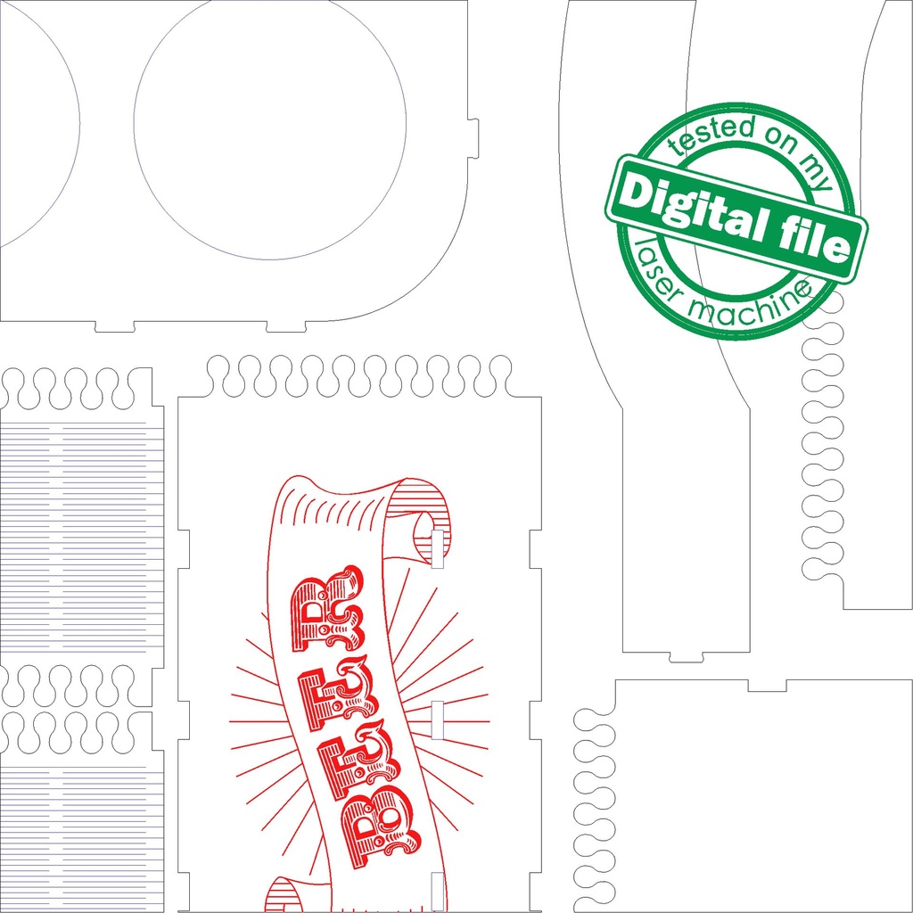 DXF, SVG files for laser Beer holder box, Vector project, Glowforge, Material thickness 1/8 inch (3.2 mm)