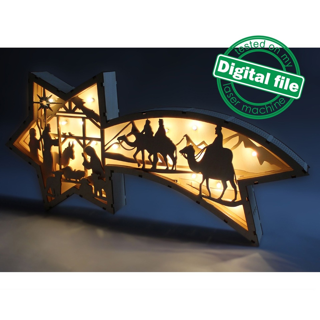 DXF, SVG files for laser Bethlehem star, Nativity scene baby jesus, Multilayered Light box, Light-up Christmas, Material 1/8 inch (3.2 mm)