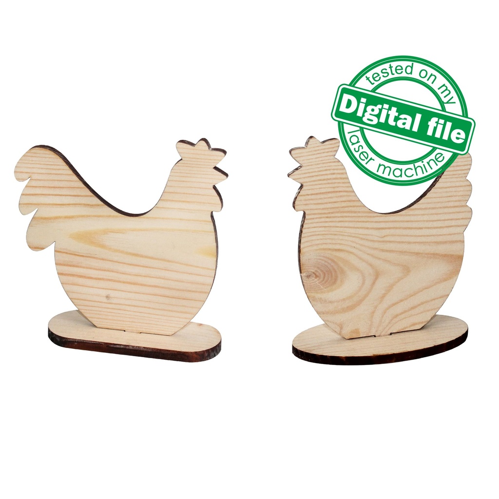 DXF, SVG files for laser Big Bundle of 10 Easter Wood Decorations, Rooster, Chicken, Duck, Bunny Rabbit, mini Tray, Two material thickness