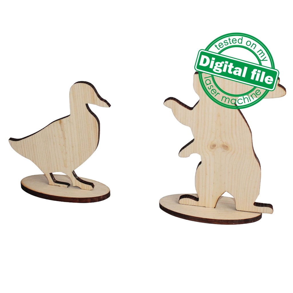 DXF, SVG files for laser Big Bundle of 10 Easter Wood Decorations, Rooster, Chicken, Duck, Bunny Rabbit, mini Tray, Two material thickness