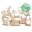 DXF, SVG files for laser Big Bundle of 10 Easter Wood Decorations, Rooster, Chicken, Duck, Bunny Rabbit, mini Tray, Two material thickness