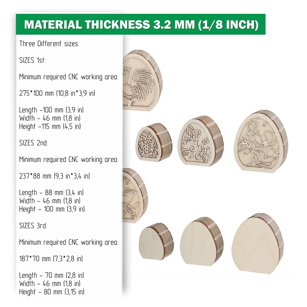 DXF, SVG files for laser Big Set of 12 Easter Wood Gift box, Folk Art Eggs, Egg Hunter, Glowforge, Material thickness 1/8 inch (3.2 mm)