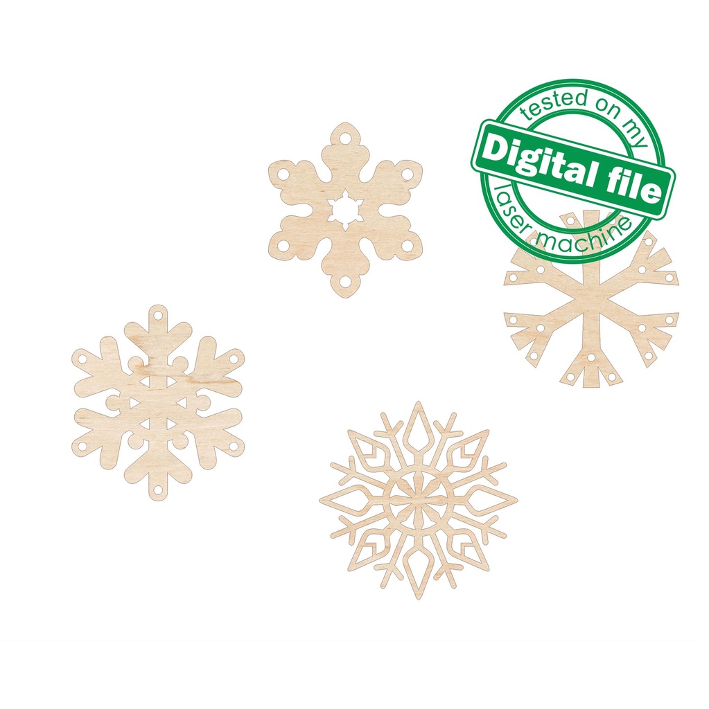 DXF, SVG files for laser Big set Snowflakes into gift box, 18 different design, Glowforge, Material thickness 3.2 mm