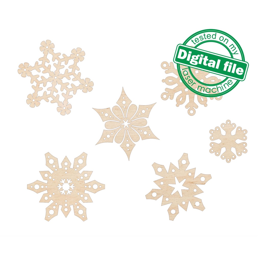 DXF, SVG files for laser Big set Snowflakes into gift box, 18 different design, Glowforge, Material thickness 3.2 mm