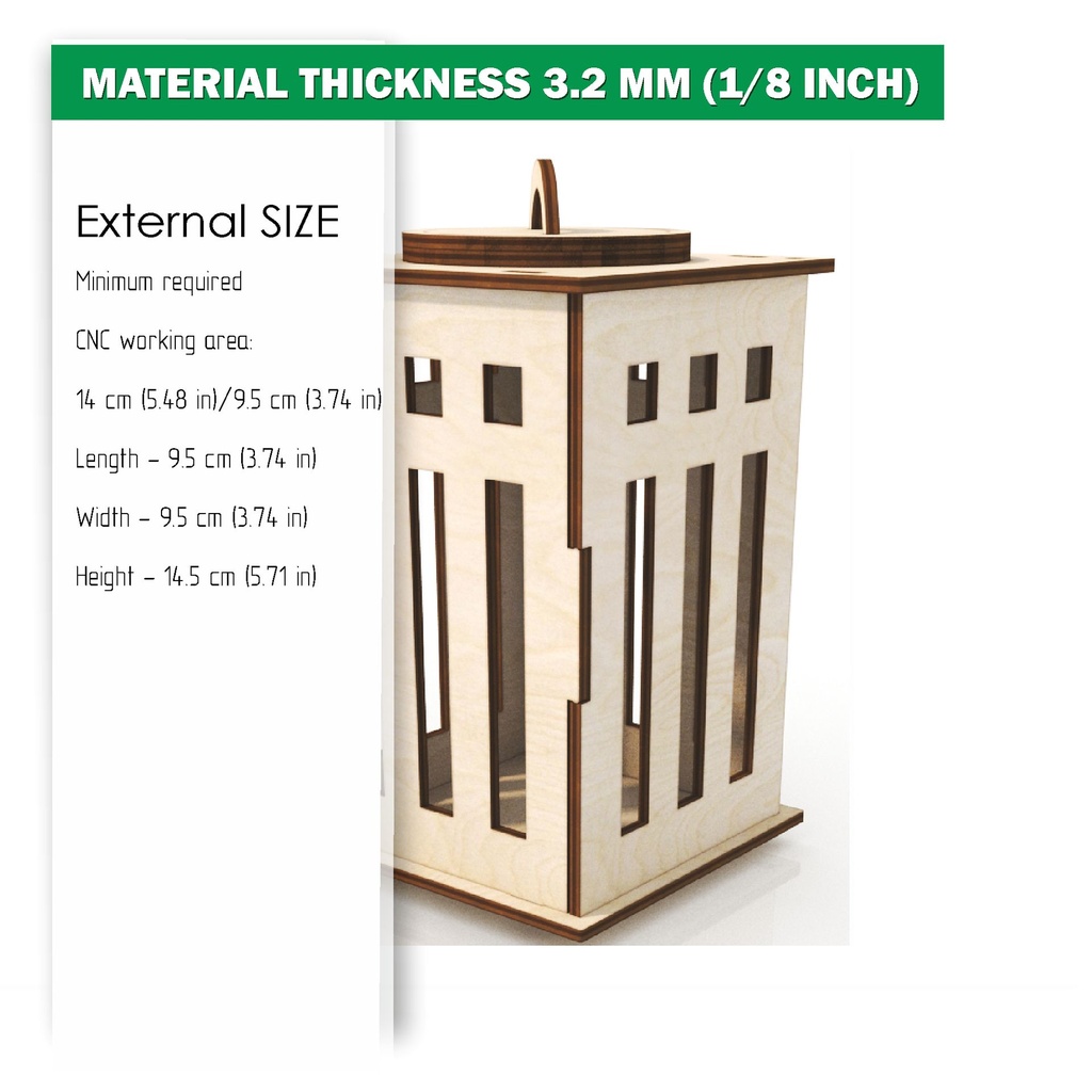 DXF, SVG files for laser Candle lantern with opening door, Vector projects, Glowforge, Material thickness 1/8 inch (3.2 mm)