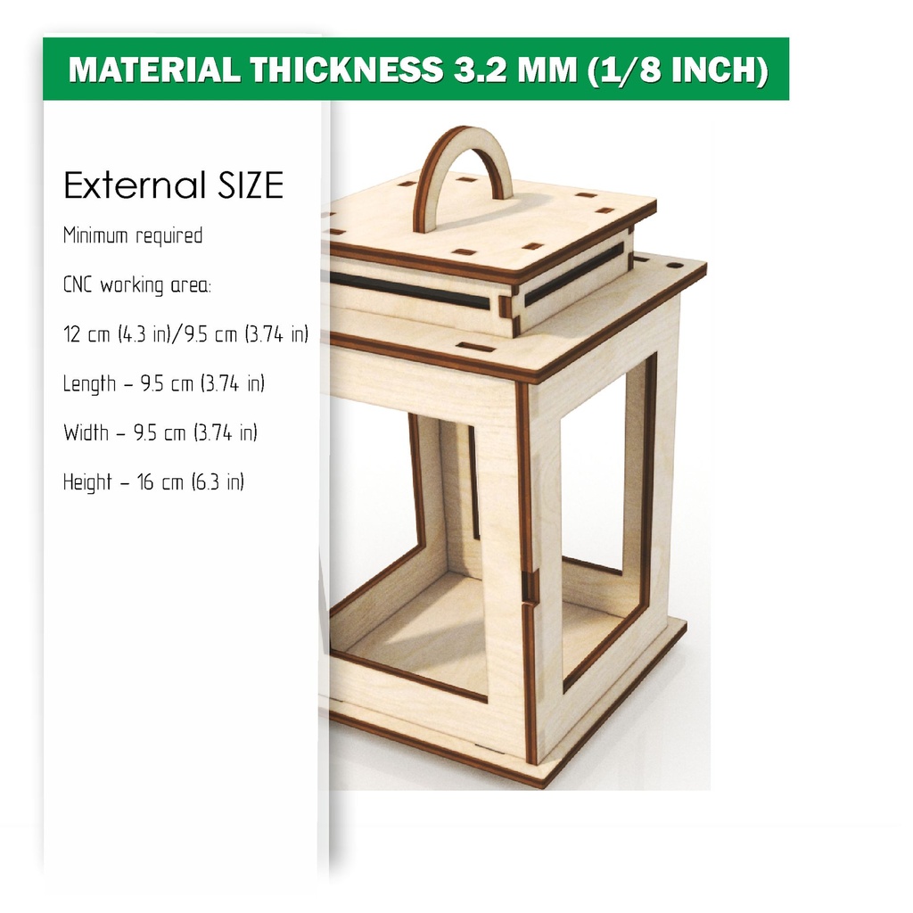 DXF, SVG files for laser Candle lantern with opening door, Vector projects, Glowforge, Material thickness 1/8 inch (3.2 mm)