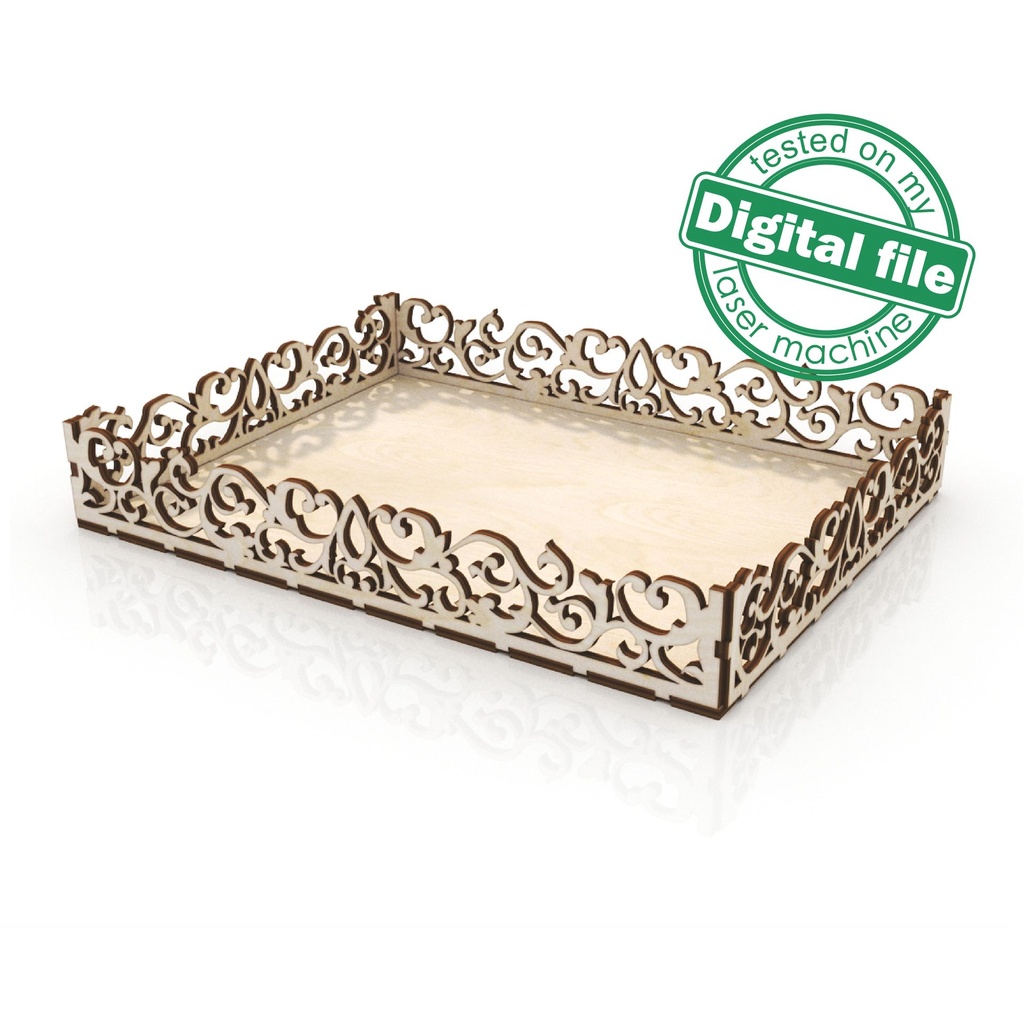 DXF, SVG files for laser Carved tray, Farmhouse, Glowforge, Home Bakery, Wood Bread Tray, 2 different material thickness 3.2 and 6.4 mm