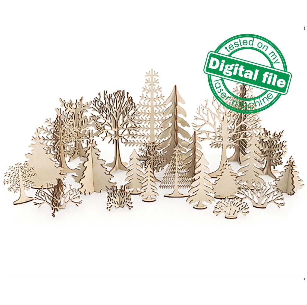 DXF, SVG files for laser Christmas Decor Enchanted forest, Super Big Set, Bundle of 33 pieces, Winter Scene, Glowforge, Matherial 3.2 mm