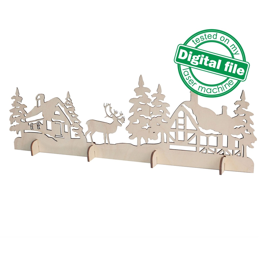 DXF, SVG files for laser Christmas Decoration, Village, Old town, Church, Deer, Winter forest, 5 Designs, Material thickness 3.2 / 6.4 mm