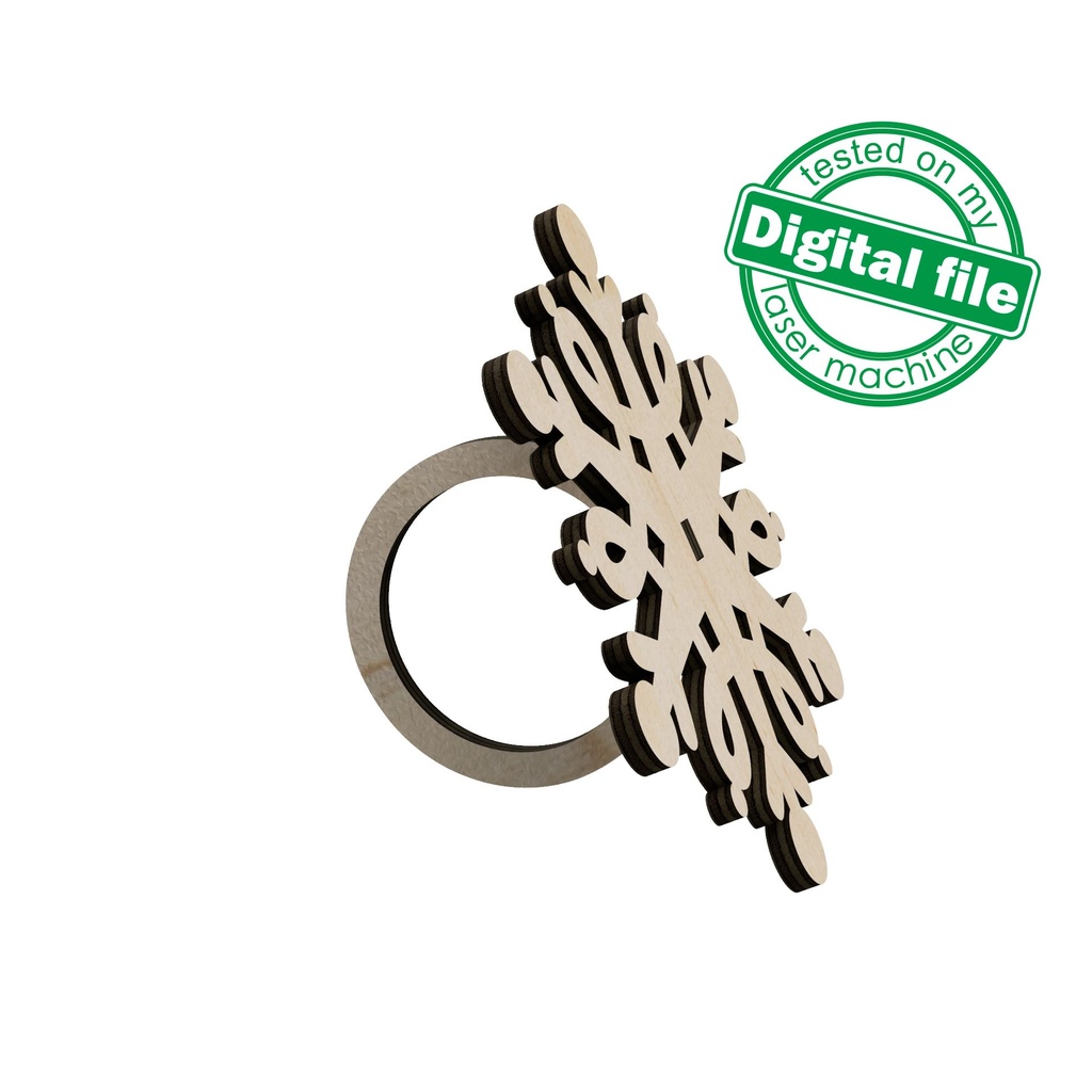 DXF, SVG files for laser Christmas Napkin ring Snowflake, Glowforge,  Material thickness 1/8 inch (3.2 mm)