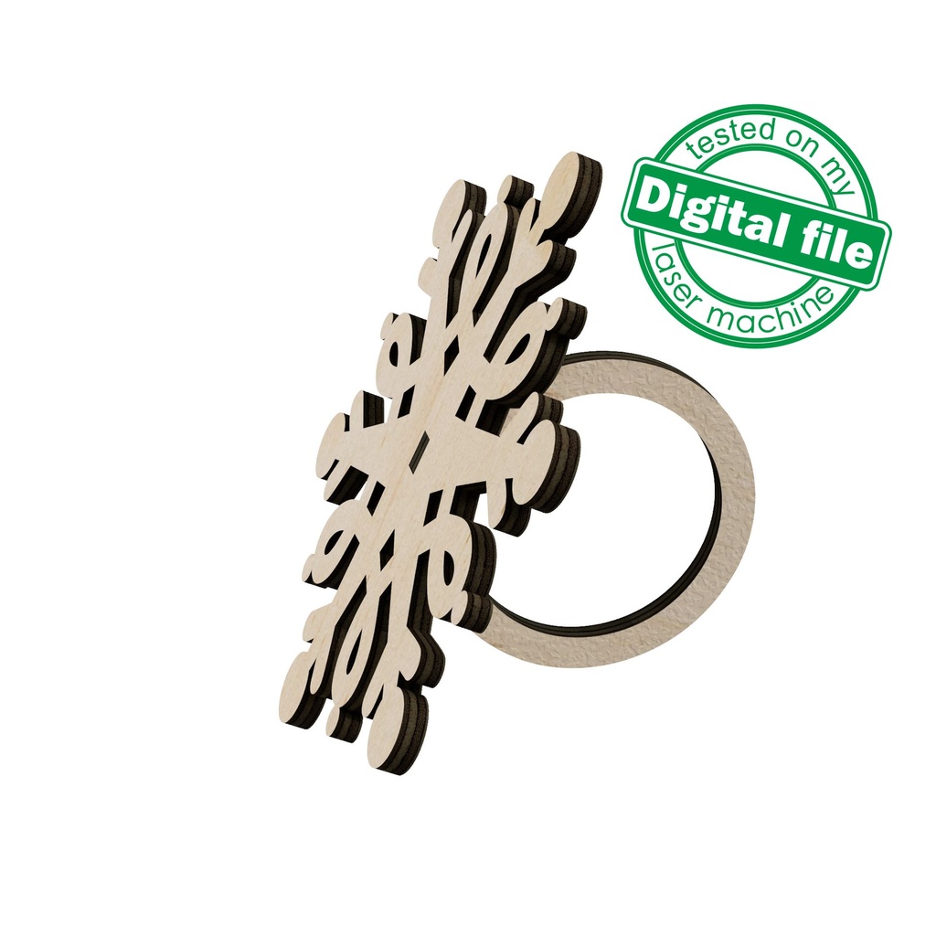 DXF, SVG files for laser Christmas Napkin ring Snowflake, Glowforge, Material thickness 1/8 inch (3.2 mm)