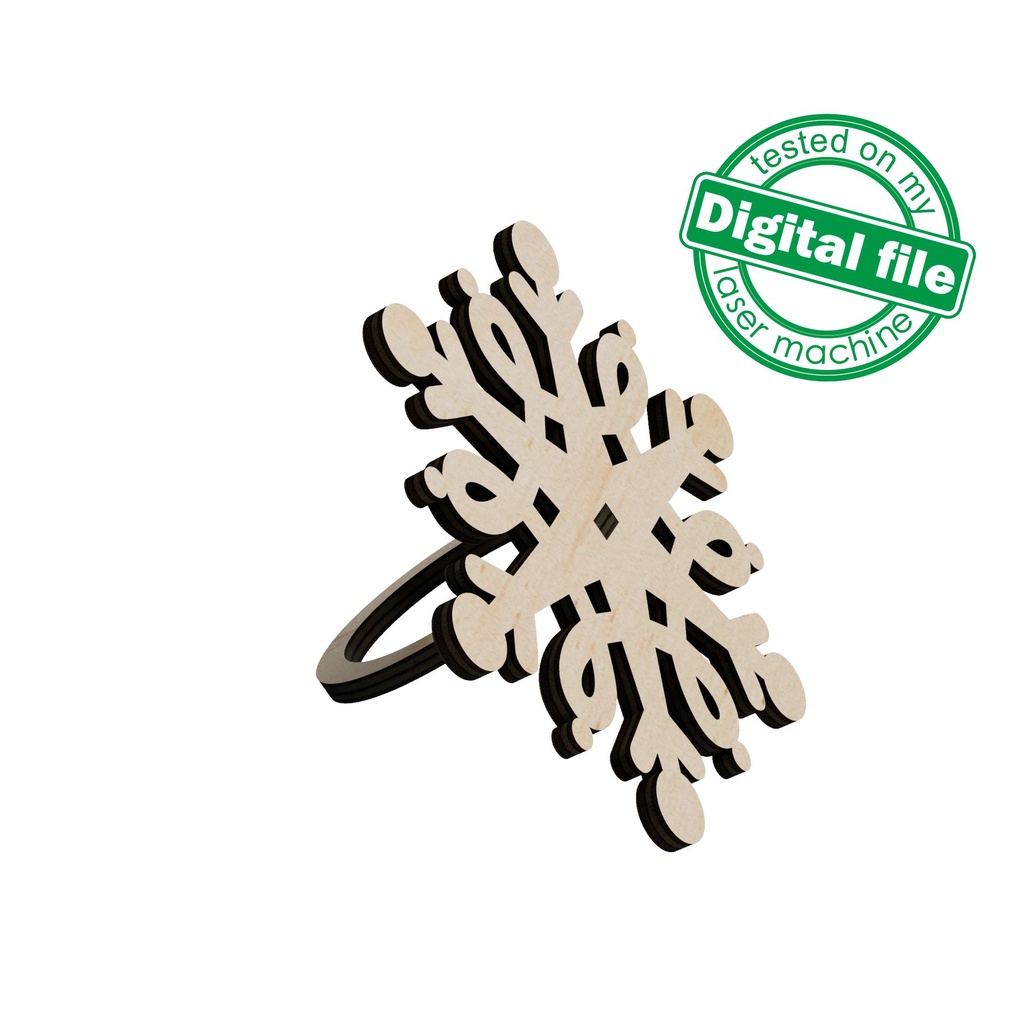 DXF, SVG files for laser Christmas Napkin ring Snowflake, Glowforge,  Material thickness 1/8 inch (3.2 mm)