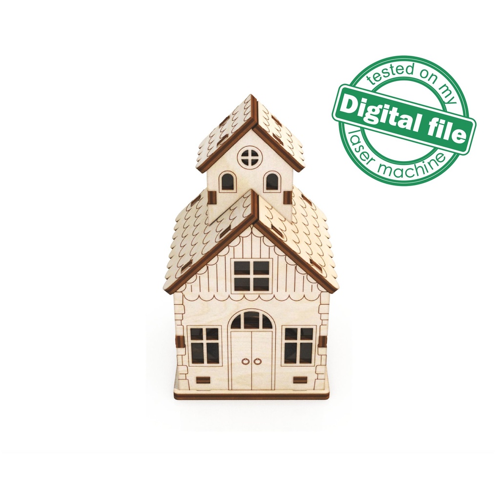 DXF, SVG files for laser Christmas Tea light house, Vector project, Glowforge, Material thickness 1/8 inch (3.2 mm)