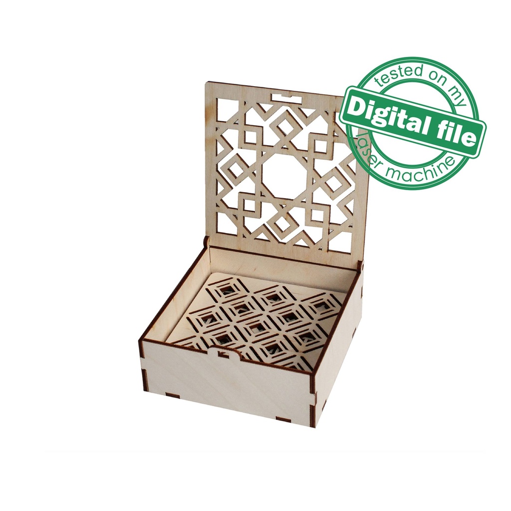 DXF, SVG files for Laser Cut Geometric Wood Coasters in box, Set of 6 Different design, Material thickness 3.2 mm (1/8 inch)