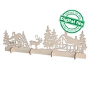 DXF, SVG files for laser Christmas village scene, Reindeer, Winter Forest, Rustic Wood, Glowforge, Material thickness 3.2 / 6.4 mm