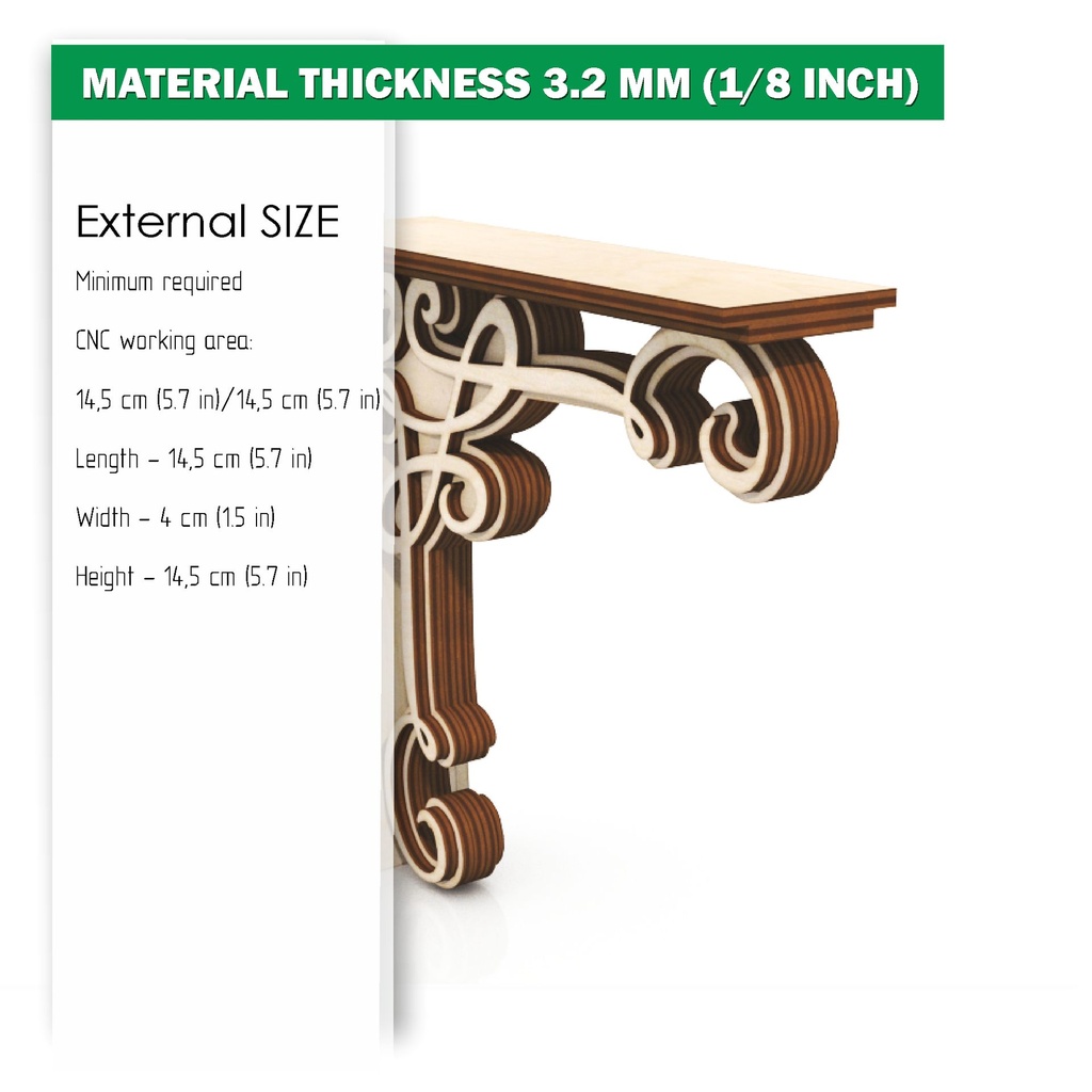 DXF, SVG files for laser Decorative Rustic Corbel, Home Decor, Vector project, Glowforge, Material thickness 1/8 inch (3.2 mm)