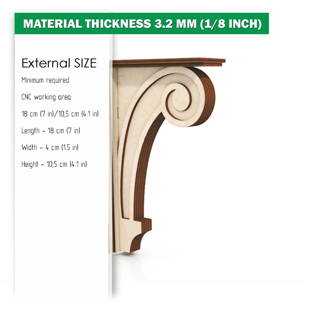 DXF, SVG files for laser Decorative Rustic Corbel, Home Decor, Vector project, Glowforge, Material thickness 1/8 inch (3.2 mm)